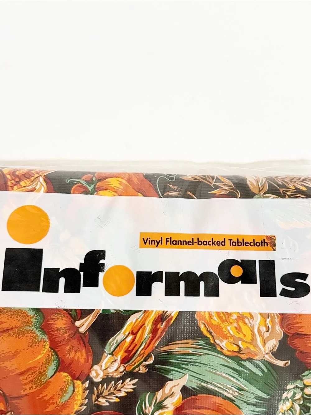 NEW Vintage Informals Pumpkin Harvest 60” Round Vinyl Flannel Backed Tablecloth